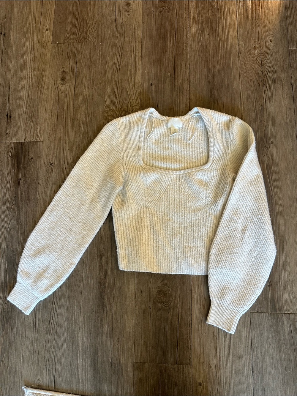 H&M Cream Square-Neck Ribbed Crop Sweater
